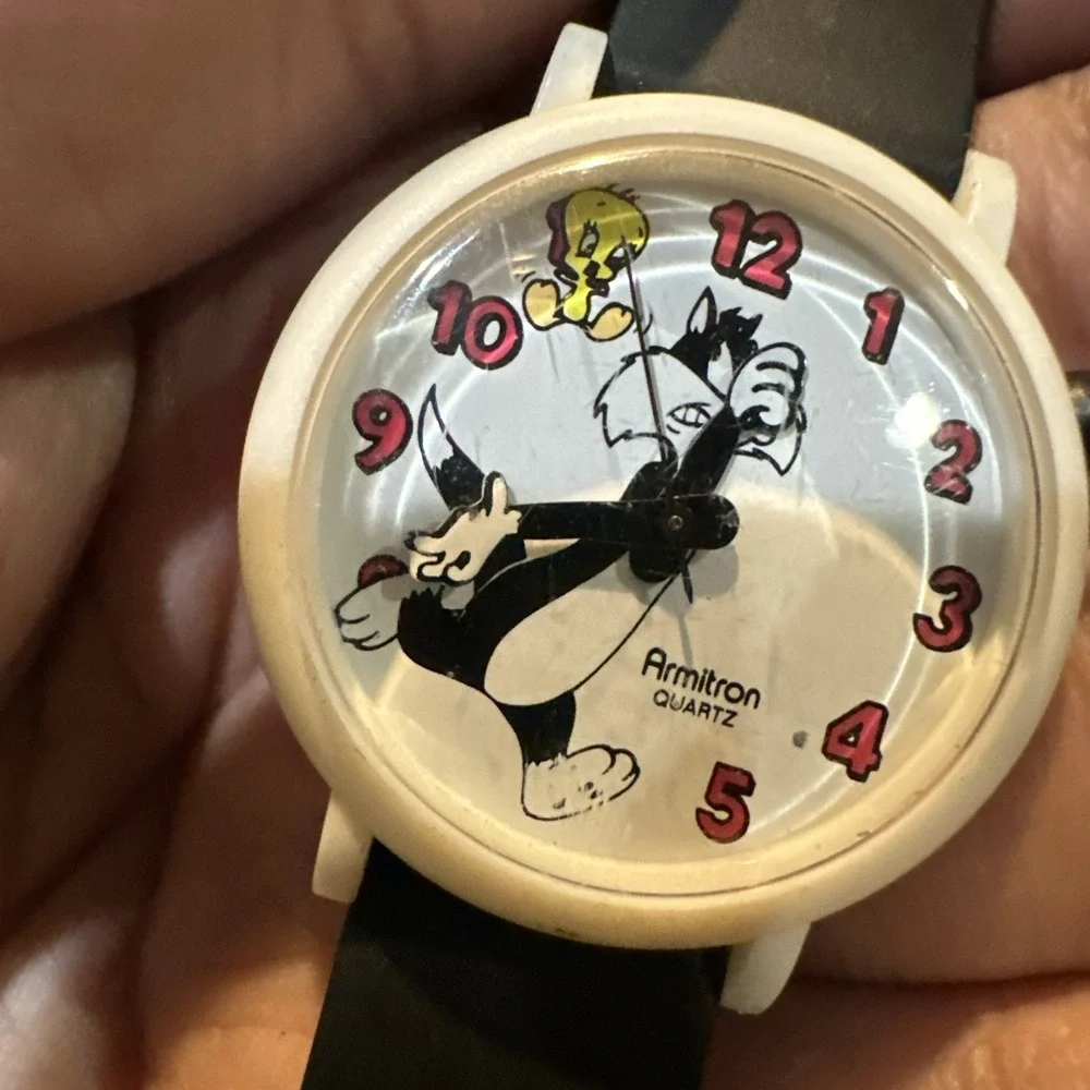 Working Vintage Armitron Quartz Watch Looney Tunes Sylvester & Tweety 32mm Fit 7